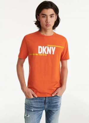 Orange Men's Dkny DKNY Irregular Lines T Shirts | 6850ZPRIB