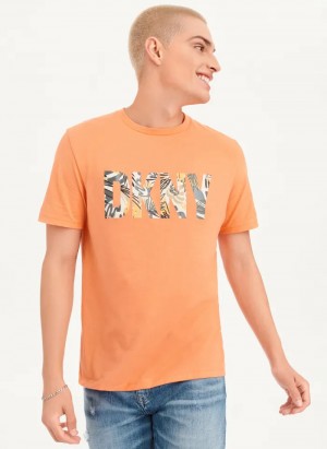 Orange Men's Dkny Exploded Palms Print Ss Knit T Shirts | 0234WODNG