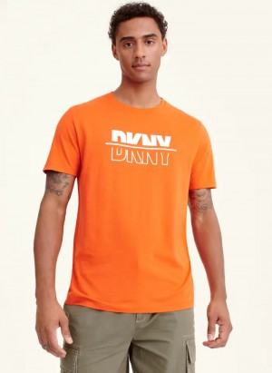 Orange Men's Dkny Split Solid/Outline Logo T Shirts | 8167UCOYD