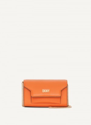 Orange Women's Dkny Millie Micro Leather Flap Crossbody Bags | 1783QZNDC