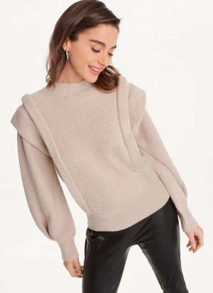 Pebble Heather Women's Dkny Long Sleeve Flange Crew Neck Sweaters | 7209KJBPQ