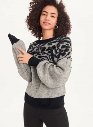 Pebble Heather Women's Dkny Long Sleeve Puff Crew Neck Sweaters | 6537LPXEJ