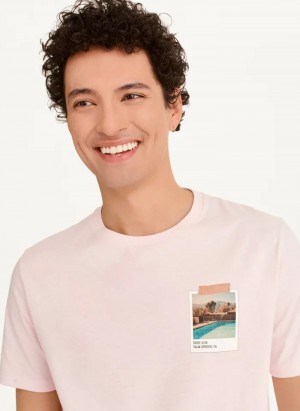 Pink Men's Dkny Polaroid Pic T Shirts | 5279SDFIR