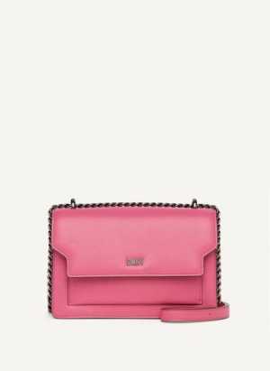 Pink Women's Dkny Millie Flap Leather Crossbody Bags | 9367ENGMC