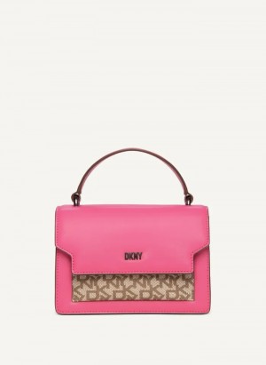 Pink Women's Dkny Millie Leather Top Handle Crossbody Bags | 3529DNAVX