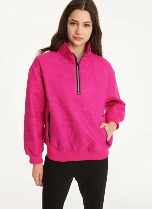 Pink Women's Dkny Mini Rip-Stop Half Zip W/ Logo Quilting And Reflective Zip Pullover | 1283IGOFJ