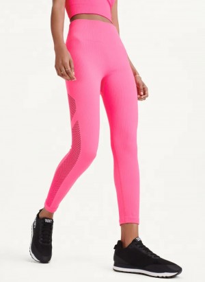 Pink Women's Dkny Rib Knit High Waisted Seamless Leggings | 0345RIZFB