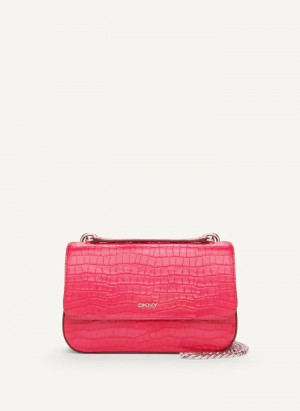 Pink Women's Dkny Sina Croco Shoulder Bag | 4923MAFYW