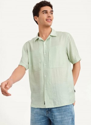 Pistachio Men's Dkny Imitation Silk Camp Shirts | 0456BILQA