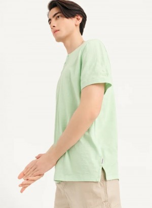 Pistachio Men's Dkny Slub Jersey Henley T Shirts | 9718DJGOP