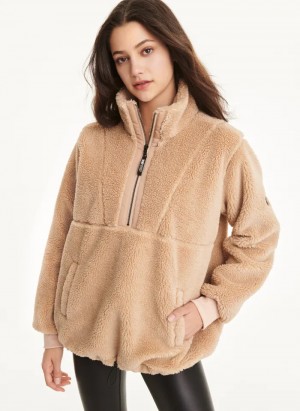 Praline Women's Dkny Roebling Fleece Funnel Neck Pullover | 3794DOMQY