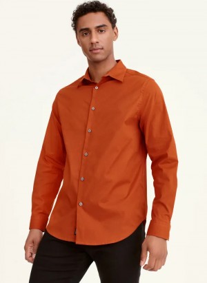 Pumpkin Men's Dkny Long Sleeve Button Down Shirts | 9163RKEGH