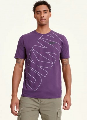 Purple Men's Dkny Logo Outline Cross Body T Shirts | 7891VIHFW