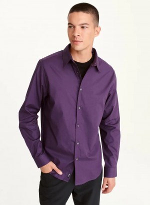 Purple Men's Dkny Long Sleeve Button Down Shirts | 0418UTCDX