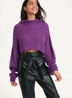 Purple Women's Dkny Cropped Turtleneck Sweaters | 2704ESCLX