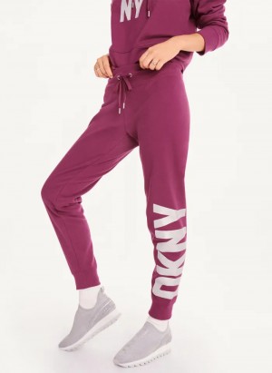 Purple Women's Dkny Exploded Logo Jogger Pants | 7436USIAR