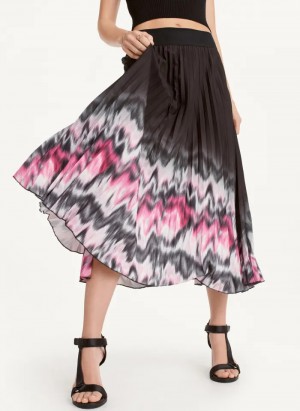 Purple Women's Dkny Printed Pleated Midi Skirt | 6154WGXMF