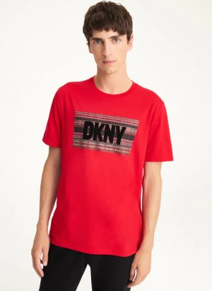 Red Men's Dkny Fair Isle DKNY T Shirts | 4105OACQH