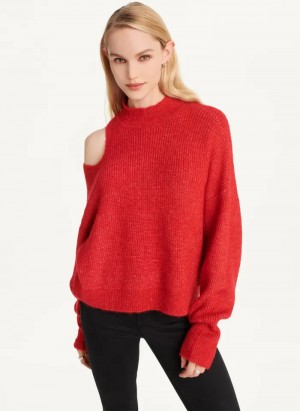 Red Women's Dkny Cold Shoulder Sweaters | 0457IHYVB