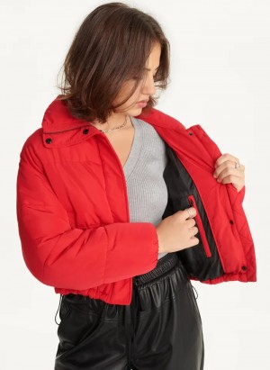 Red Women's Dkny Cropped Puffers | 9038MVONS