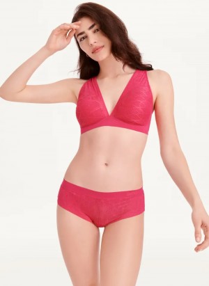 Red Women's Dkny Lace Comfort Hipster Bikinis | 4957UEFIB