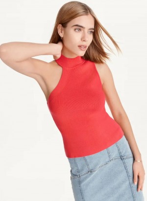 Red Women's Dkny Sleeveless Mock Neck Sweaters | 0792YTBVH