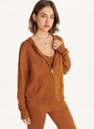 Roasted Pecan Women's Dkny Knit Hoodie | 4879TMYZW