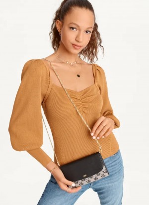 Roasted Pecan Women's Dkny Puff-Sleeve Sweatheart Sweaters | 5623TROJG