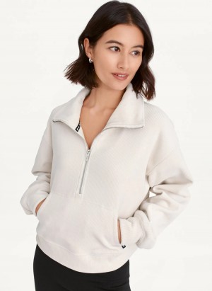 Sand Women's Dkny Tech Velour Rib Half Zip W/ Kanga Pocket Pullover | 1903KVIAW