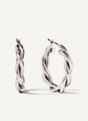 Silver Accessories Dkny Chunky Twist Hoop Earrings | 0684UCAQK