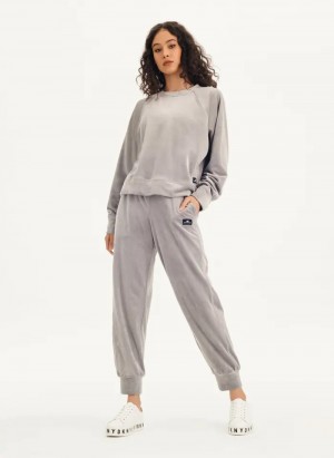 Steel Women's Dkny Platinum Velour Pullover | 6417WJHEA