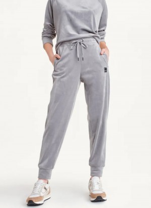 Steel Women's Dkny Platinum Velour Relaxed Jogger Pants | 8150LUGEX