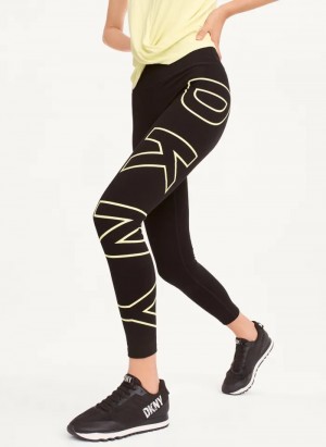 Sunny Lime Women's Dkny Outline Logo Leggings | 1579IBDKA