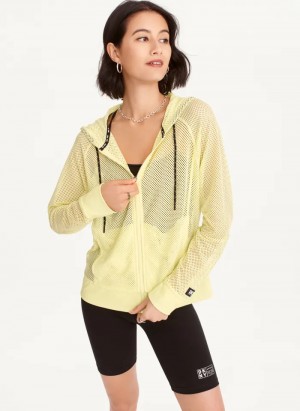 Sunny Lime Women's Dkny Ozone Mesh Relaxed Full Zip Hoodie | 4153BDAJH