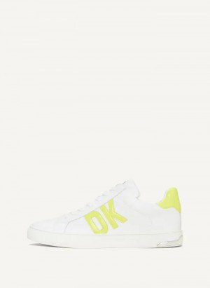 White/Chartreuse Women's Dkny Abeni Lace Up Sneakers | 6129KDMNJ