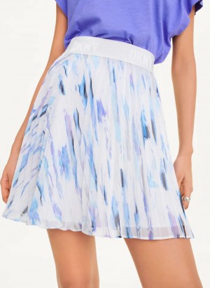 White/Flint Multi Women's Dkny Pull On Prnt Chiffon Skirt | 5630CFQRN