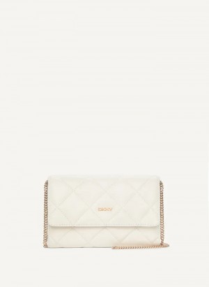 White/Gold Women's Dkny Quilted On A Chain Wallet | 7284WDZCS