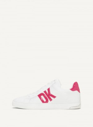 White/Pink Women's Dkny Abeni Lace Up Sneakers | 4603KQZCB