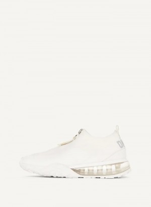 White/Silver Women's Dkny Kadia Sneakers | 2619LOQJN