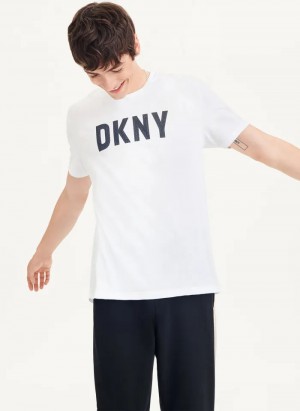 White Men's Dkny Clean Front Logo T Shirts | 9760PULWT