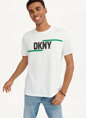 White Men's Dkny DKNY Irregular Lines T Shirts | 7294OWDBC