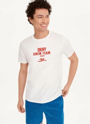 White Men's Dkny DKNY Swim Team T Shirts | 0265AJOYD