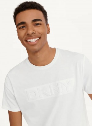 White Men's Dkny Debossed Logo T Shirts | 1354ZGFIO