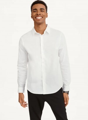 White Men's Dkny Long Sleeve Button Down Shirts | 6507XADFH