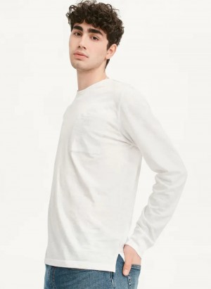 White Men's Dkny Long Sleeve Crew Pocket Slub Jersey T Shirts | 7532LDKEV