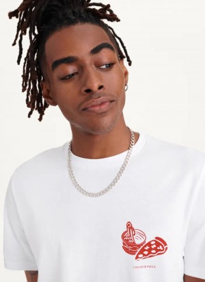 White Men's Dkny Pizza And Caviar T Shirts | 9823XBJYT