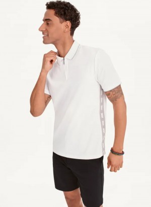 White Men's Dkny Quarter Zip Sport Polo Shirts | 9170JTDCZ