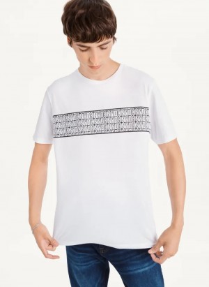 White Men's Dkny Repeated Dkny Cross Chest T Shirts | 0694LQMGR