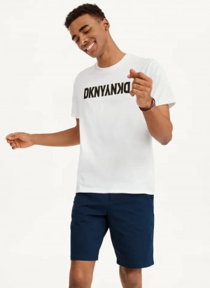 White Men's Dkny Reverse T Shirts | 8354NPOSV