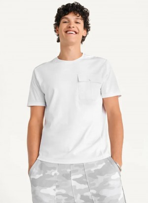 White Men's Dkny Solid Pique Crewneck T Shirts | 7328TJONM